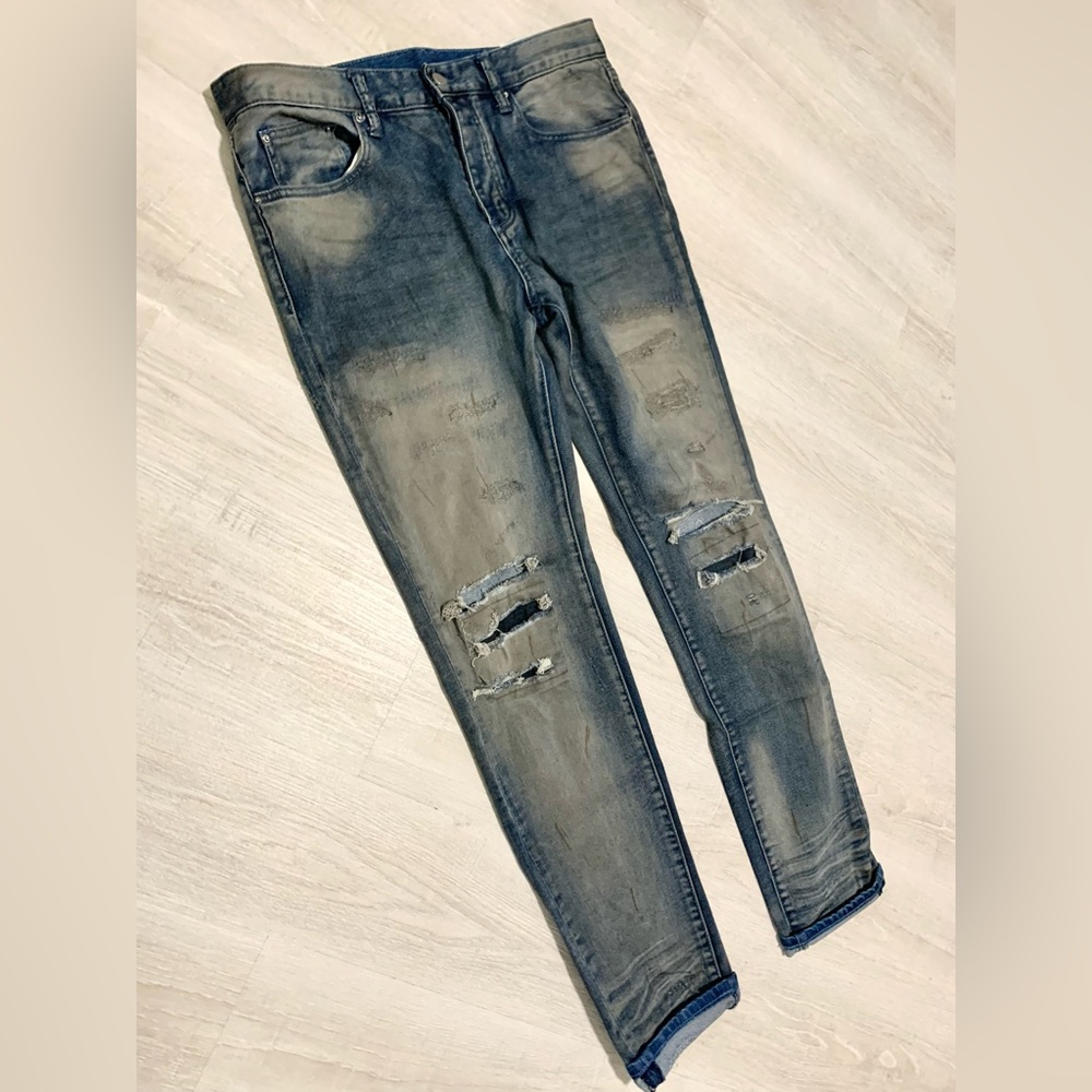 MNML Streetwear Jeans Distressed Blue Denim Sz 34 - Picture 3 of 12